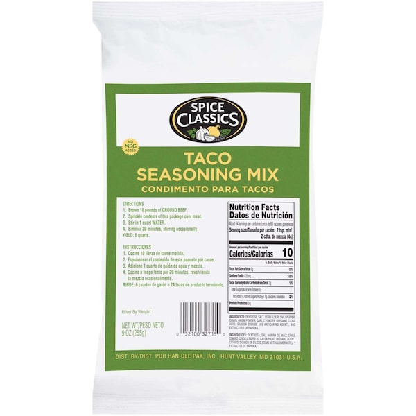 Spice Classics Taco Seasoning 9 Oz., PK6